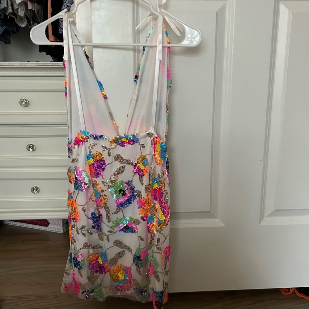 White Multicolored Sequin Mini Dress